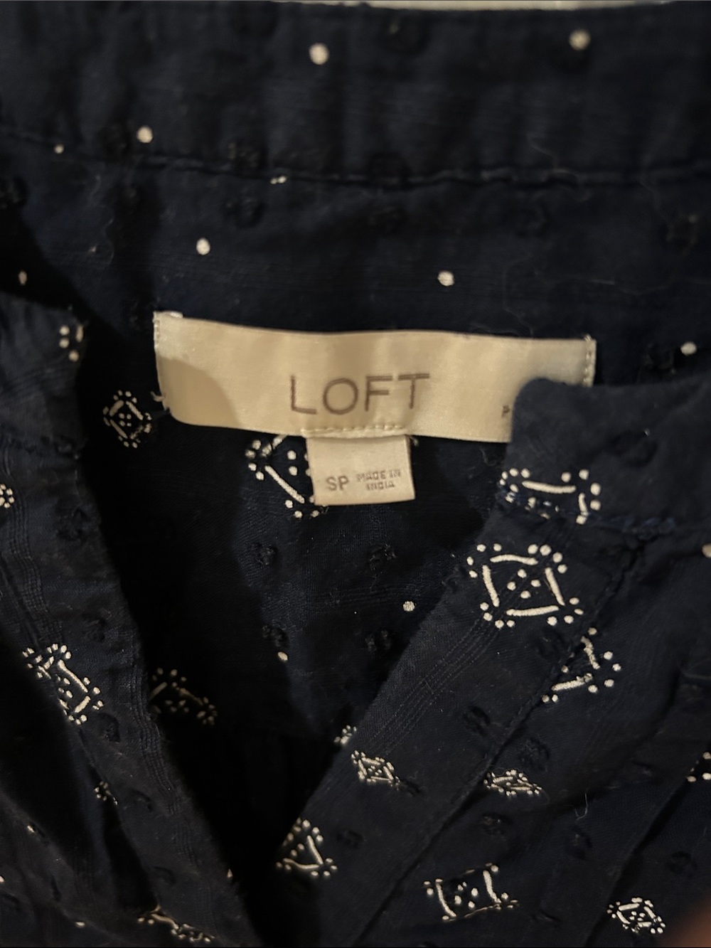 LOFT Navy Short-Sleeve Embroidered Peasant Blouse - Picture 2 of 4